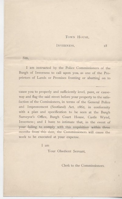 Burgh Document Collection - Official form re paving of street 19th c