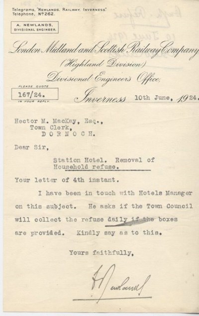 Letter re removal of household refuse 1924.